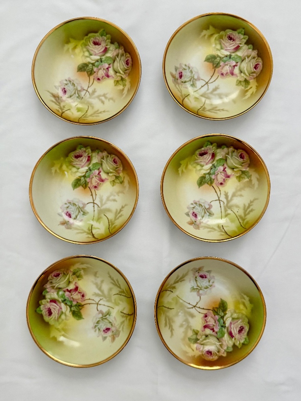 Antique Hand-Painted Floral Porcelain Small Bowls Roses (Set of 6) GERMANY